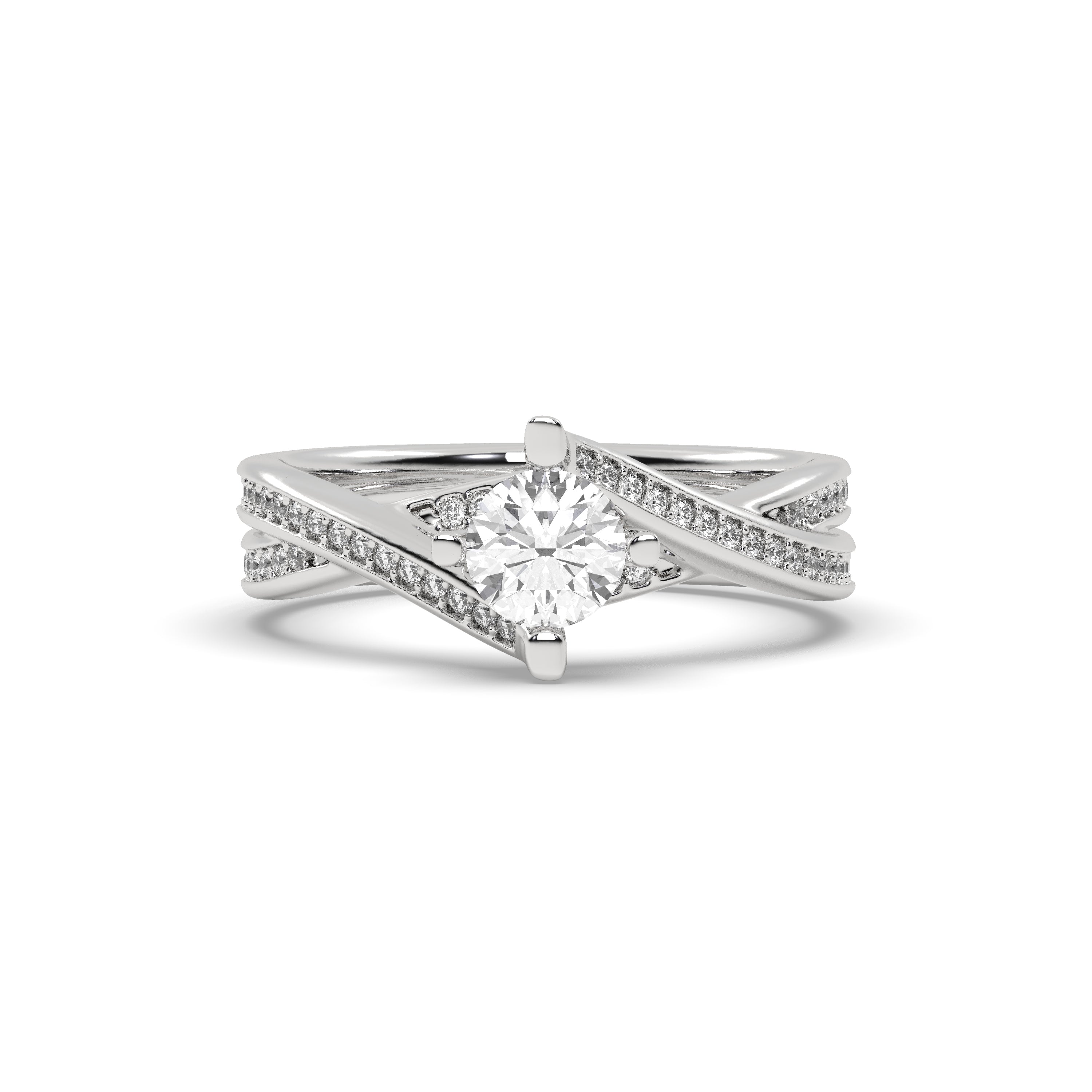 White Gold Studded 0.9 Carat Lab Grown Diamond Ring-E Color VS2 Clarity.